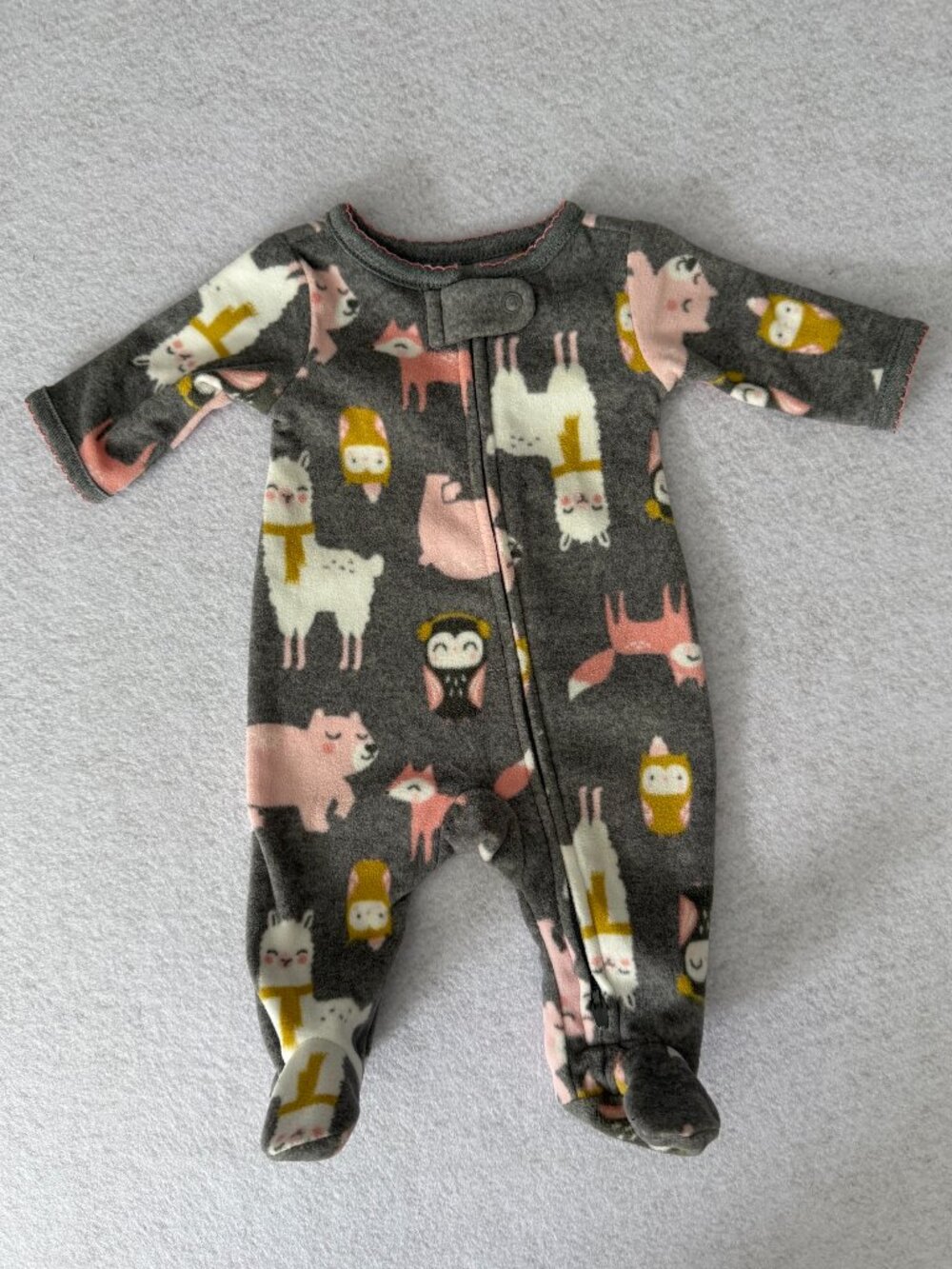 Carter's Simple Joys Baby Fleece Footed Sleeper Animals Gray Pink | Preemie